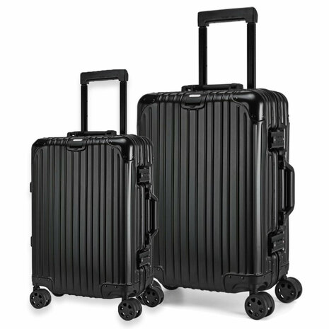 Set de valises Set de valises aluminium 2 pi&egrave;ces - Bagage &agrave; main et Grande valise - 36L/90L - Serrure TSA - Fer Noir