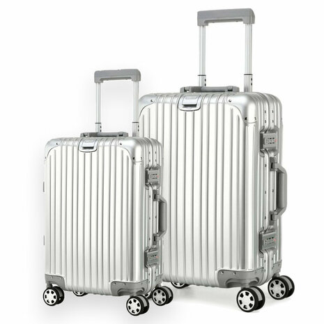 Suitcase set Aluminum 2-piece Suitcase set - Hand luggage and Large suitcase - 36L/90L - TSA lock - silver Iron