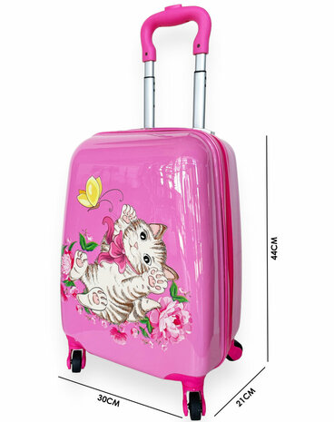 Kinder Koffer - Kitten &amp; voetbal Print - Handbagage - 31L)