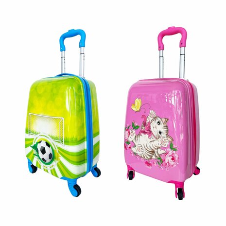 Kinder Koffer - Kitten &amp; voetbal Print - Handbagage - 31L)