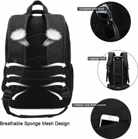 Rucksack Schwarz &ndash; Bester Reise-Laptop-Rucksack mit USB-Ladeanschluss, Reisetasche, Business-Tasche