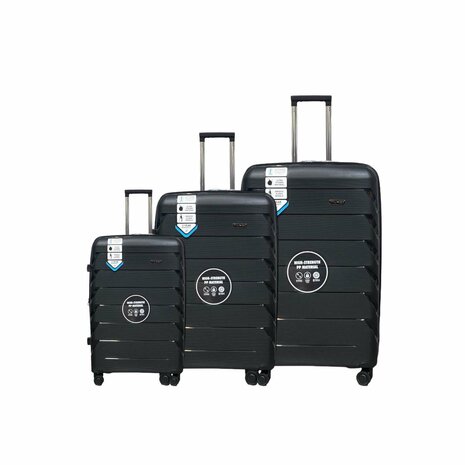 Kofferset Trolley-Set 3-teilig - PP-Silikon Erweiterbarer Reisekoffer (schwarze Farbe)