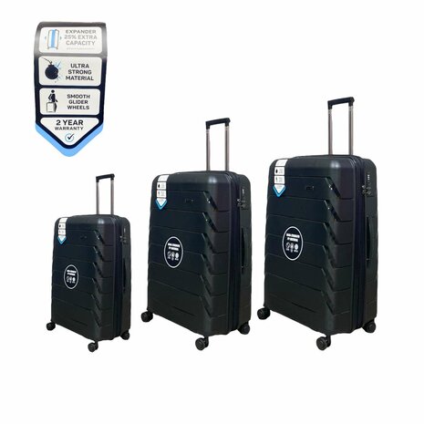 Suitcase set Trolley set 3-piece - PP silicone Expandable travel suitcase (black color)