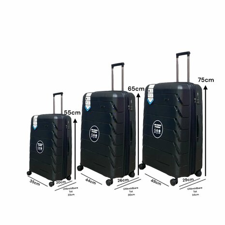 Suitcase set Trolley set 3-piece - PP silicone Expandable travel suitcase (black color)