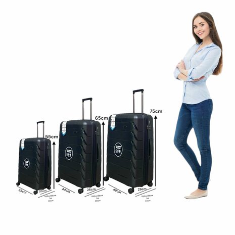 Suitcase set Trolley set 3-piece - PP silicone Expandable travel suitcase (black color)