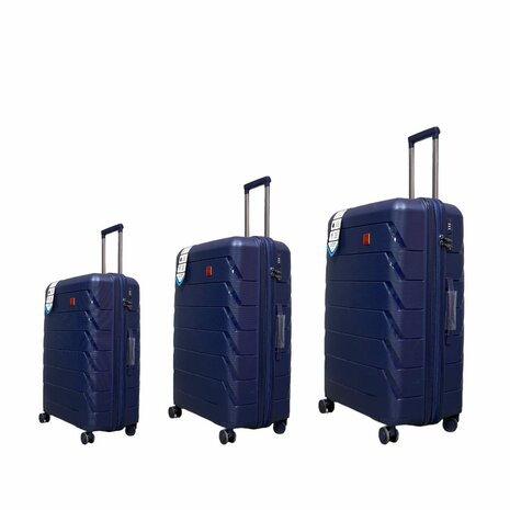 Ensemble de valises Ensemble de chariot 3 pi&egrave;ces - PP silicone Valise de voyage extensible (Bleu fonc&eacute;)