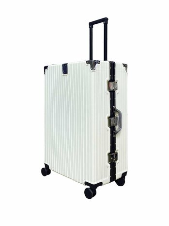 Hard shell suitcase set, PC ABS aluminum 4 metal corners for protection white