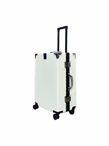 Hard shell suitcase set, PC ABS aluminum 4 metal corners for protection white