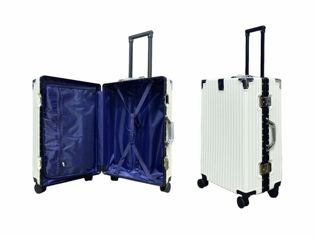 Hard shell suitcase set, PC ABS aluminum 4 metal corners for protection white