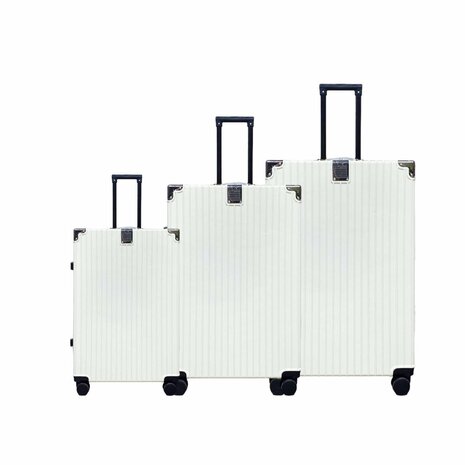 Hard shell suitcase set, PC ABS aluminum 4 metal corners for protection white