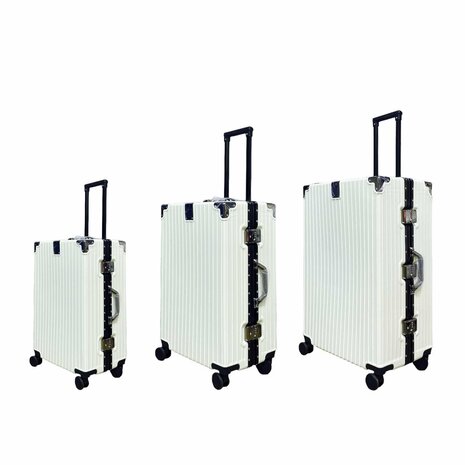 Hard shell suitcase set, PC ABS aluminum 4 metal corners for protection white