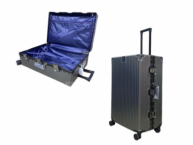 Hard shell suitcase set, PC ABS aluminum 4 metal corners for protection gray