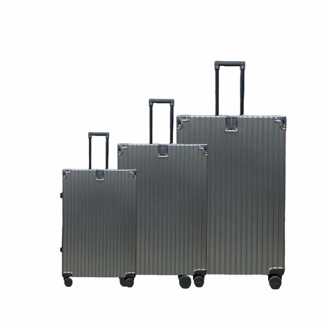 Hard shell suitcase set, PC ABS aluminum 4 metal corners for protection gray