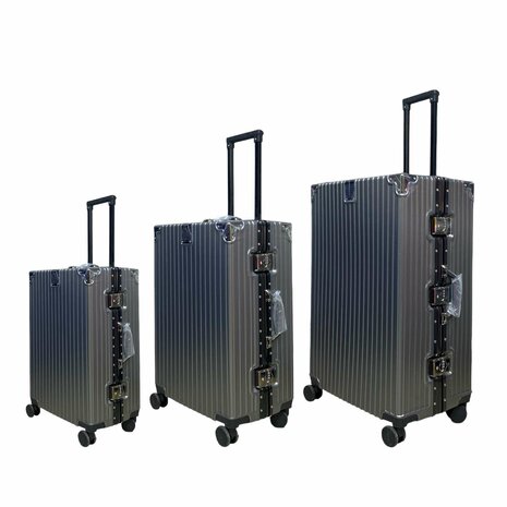 Hard shell suitcase set, PC ABS aluminum 4 metal corners for protection gray