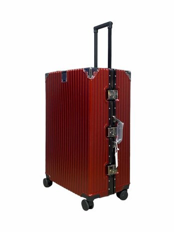 Hard shell suitcase set, PC ABS aluminum 4 metal corners for protection red