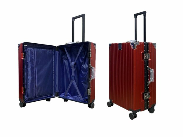 Hard shell suitcase set, PC ABS aluminum 4 metal corners for protection red