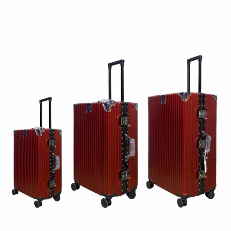 Hard shell suitcase set, PC ABS aluminum 4 metal corners for protection red