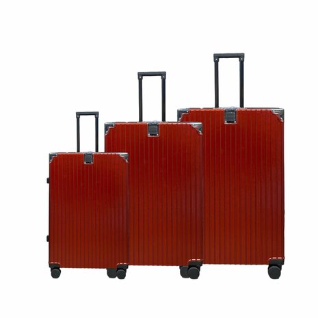 Hard shell suitcase set, PC ABS aluminum 4 metal corners for protection red