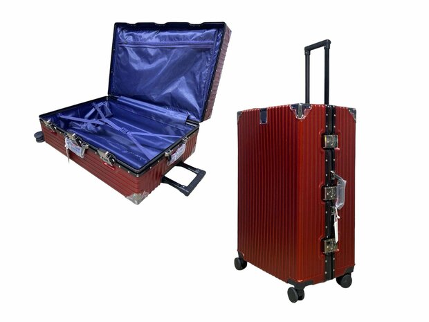 Hard shell suitcase set, PC ABS aluminum 4 metal corners for protection red