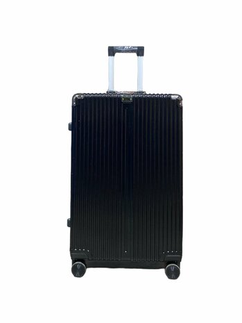 Black hard shell suitcase set, PC ABS aluminum 2-piece Large suitcase + hand luggage