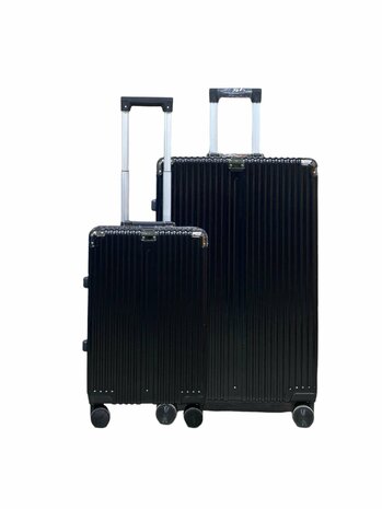 Black hard shell suitcase set, PC ABS aluminum 2-piece Large suitcase + hand luggage