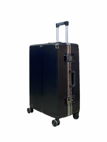 Set de valises noir avec coque rigide, PC ABS aluminium 2 pi&egrave;ces Grande valise + bagage &agrave; main