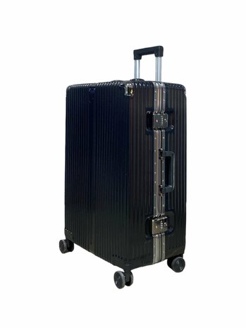 Black hard shell suitcase set, PC ABS aluminum 2-piece Large suitcase + hand luggage