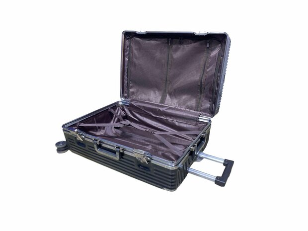 Set de valises noir avec coque rigide, PC ABS aluminium 2 pi&egrave;ces Grande valise + bagage &agrave; main