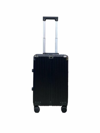 Black hard shell suitcase set, PC ABS aluminum 2-piece Large suitcase + hand luggage