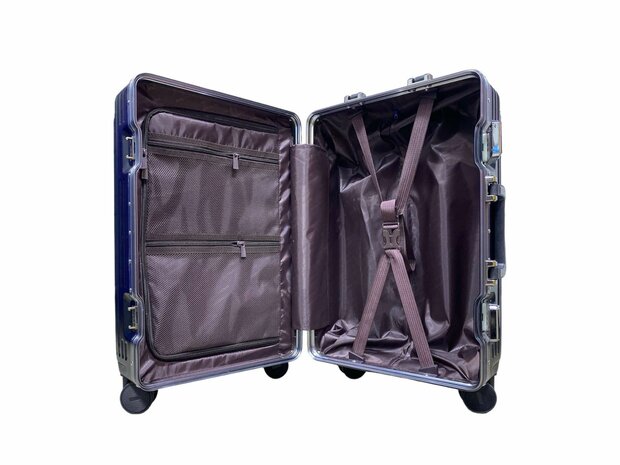 Black hard shell suitcase set, PC ABS aluminum 2-piece Large suitcase + hand luggage