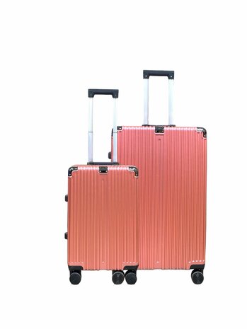 Kofferset Licht roze met harde schaal, PC ABS aluminium&nbsp; 2 delig&nbsp;Grote koffer + handbagage 