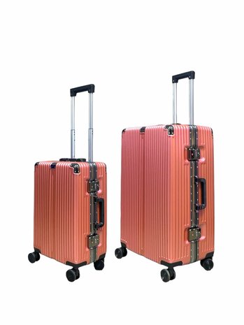 Set de valises Rose clair avec coque rigide, PC ABS aluminium 2 pi&egrave;ces Grande valise + bagage &agrave; main