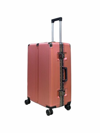 Kofferset Licht roze met harde schaal, PC ABS aluminium&nbsp; 2 delig&nbsp;Grote koffer + handbagage 