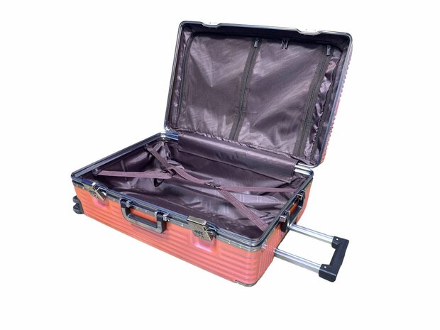 Set de valises Rose clair avec coque rigide, PC ABS aluminium 2 pi&egrave;ces Grande valise + bagage &agrave; main