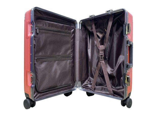 Set de valises Rose clair avec coque rigide, PC ABS aluminium 2 pi&egrave;ces Grande valise + bagage &agrave; main