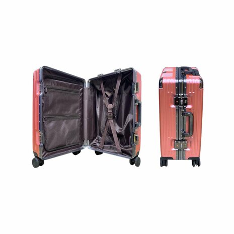 Set de valises Rose clair avec coque rigide, PC ABS aluminium 2 pi&egrave;ces Grande valise + bagage &agrave; main