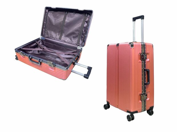 Suitcase set Light pink with hard shell, PC ABS aluminum 2 pieces Large suitcase + hand luggage