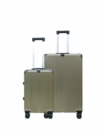 Set de valises Moka gris avec coque rigide, PC ABS aluminium 2 pi&egrave;ces Grande valise + bagage &agrave; main