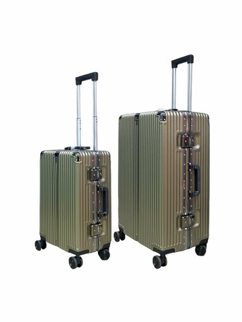 Set de valises Moka gris avec coque rigide, PC ABS aluminium 2 pi&egrave;ces Grande valise + bagage &agrave; main