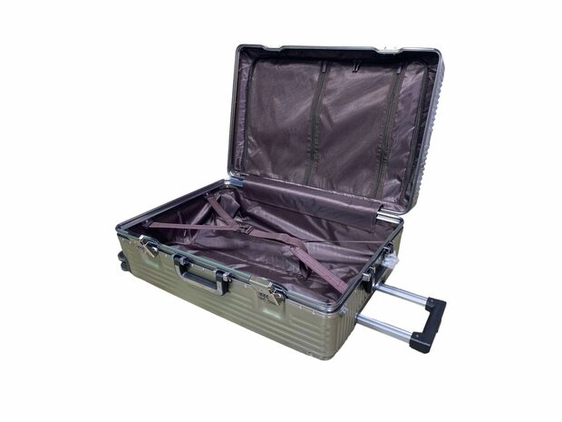 Set de valises Moka gris avec coque rigide, PC ABS aluminium 2 pi&egrave;ces Grande valise + bagage &agrave; main