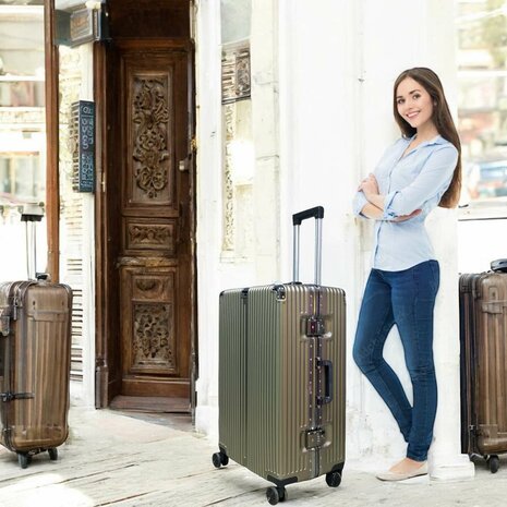 Suitcase set Mocha gray with hard shell, PC ABS aluminum 2-piece Large suitcase + hand luggage