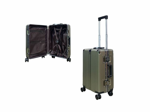 Set de valises Moka gris avec coque rigide, PC ABS aluminium 2 pi&egrave;ces Grande valise + bagage &agrave; main