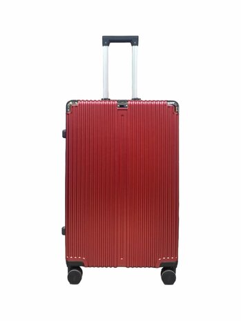 Hard shell suitcase set, PC ABS aluminum 2 pieces Large suitcase + hand luggage dark pink + Mocha gray