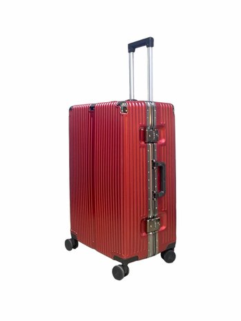 Set de valises rigides PC ABS aluminium 2 pi&egrave;ces Grande valise + bagage &agrave; main rose fonc&eacute; + gris moka