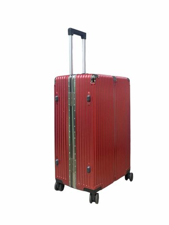 Set de valises rigides PC ABS aluminium 2 pi&egrave;ces Grande valise + bagage &agrave; main rose fonc&eacute; + gris moka