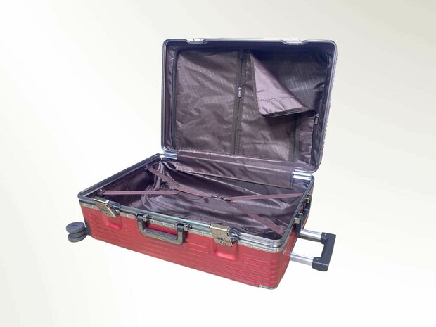 Set de valises rigides PC ABS aluminium 2 pi&egrave;ces Grande valise + bagage &agrave; main rose fonc&eacute; + gris moka