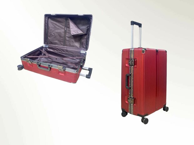 Set de valises rigides PC ABS aluminium 2 pi&egrave;ces Grande valise + bagage &agrave; main rose fonc&eacute; + gris moka