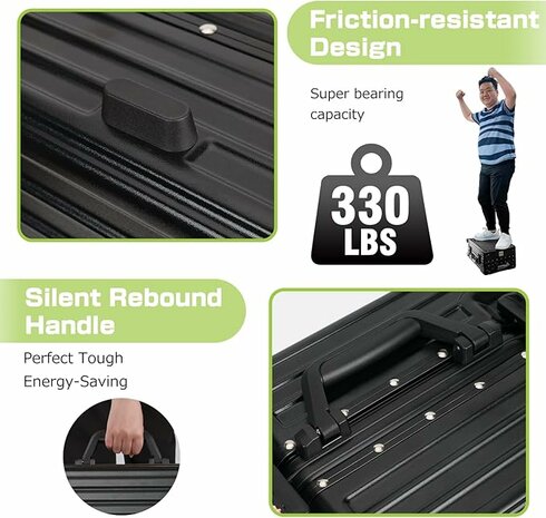 Hard shell suitcase set, PC ABS aluminum 2 pieces Large suitcase + hand luggage dark dark + Light green