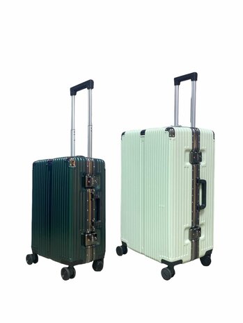 Set de valises rigides, PC ABS aluminium 2 pi&egrave;ces Grande valise + bagage &agrave; main dark dark + Vert clair