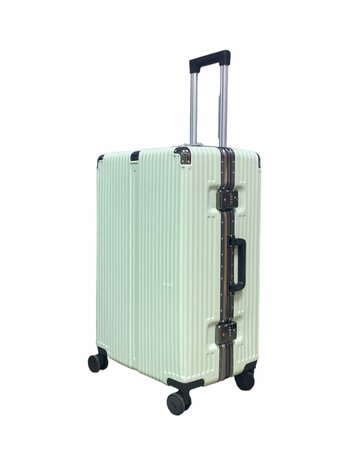 Hard shell suitcase set, PC ABS aluminum 2 pieces Large suitcase + hand luggage dark dark + Light green